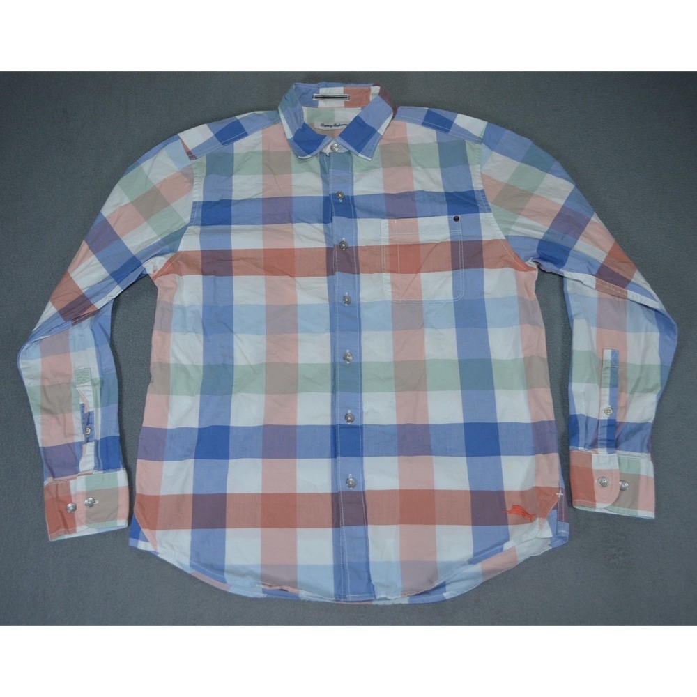 Tommy Bahama Paradise Poplin Check Shirt Men MMulticolor Plaid Long Sleeve